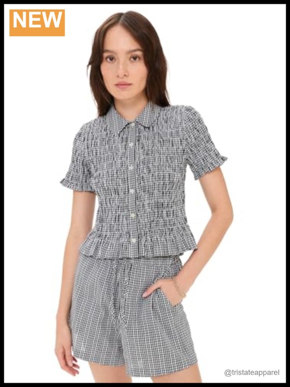 Women's Embroidered Smocked Poplin Blouse Button Down Shirt